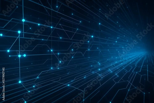 Futuristic Digital Grid Lines in Blue Perspective(青いパースで構成された未来的なデジタルグリッド)