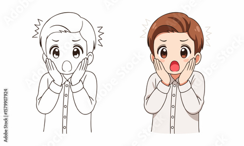 Man with shocked expression coloring page for kids
