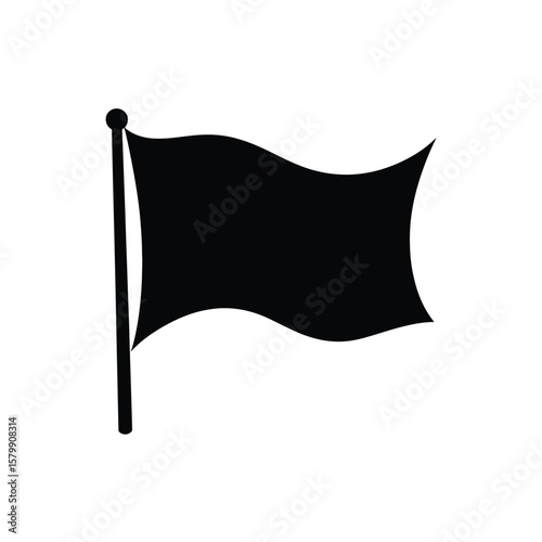 Simple Black Flag Icon Waving on a Pole Against White Background