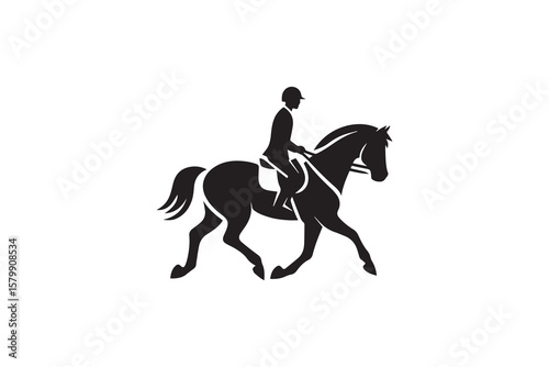 Equestrian Rider on Horseback in Elegant Dressage Movement Black Silhouette Style on White Background for Sport and Recreation Concepts silhouette