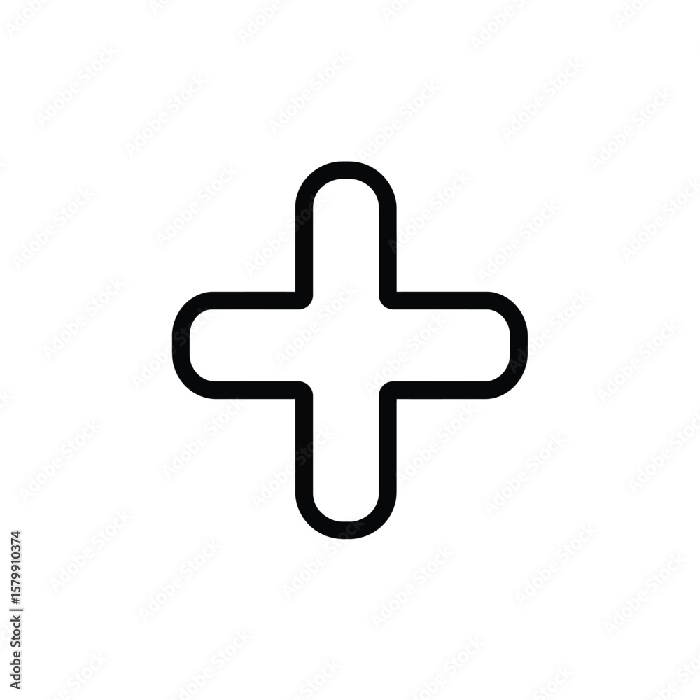 Fototapeta premium Simple Black Plus Sign Rounded Corners on a Transparent Background