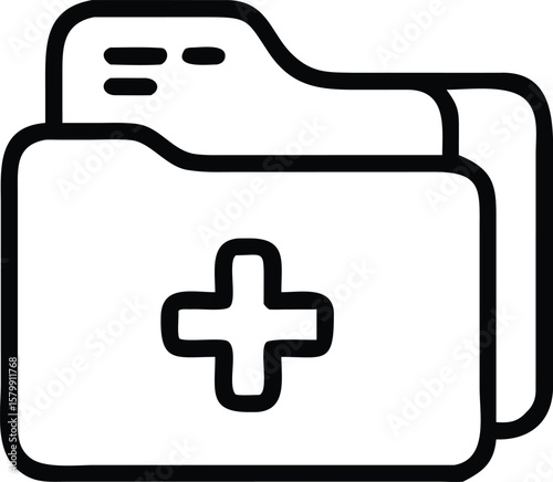 Medical Folder Icon with Plus Sign in Line Art Style