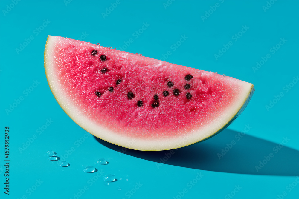 Juicy watermelon slice with water droplets fruit pink Juicy watermelon slice with water droplets fruit pink
