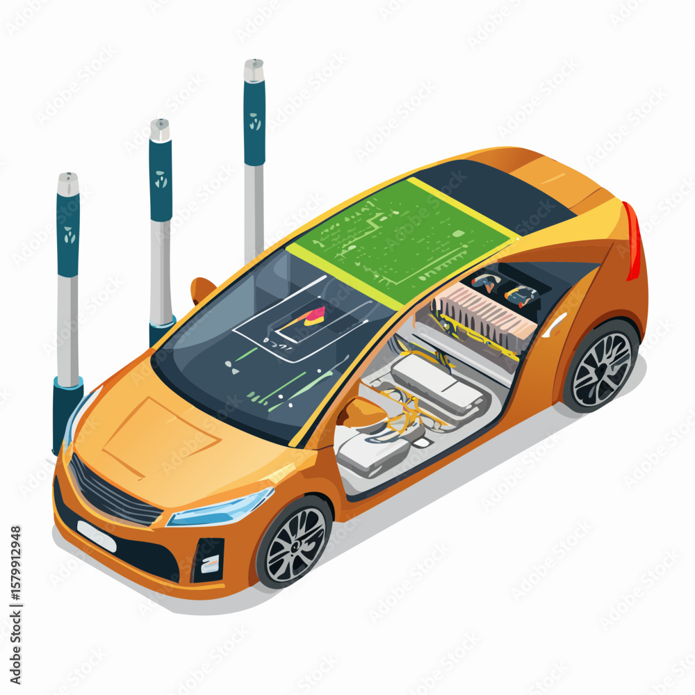 Naklejka premium Cars driving on the road with modern vehicle design illustration