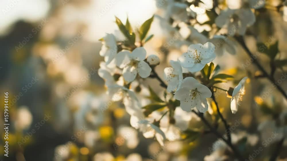 Close Up Of White Blossoms In Warm Sunlight Close Up Of White Blossoms In Warm Sunlight