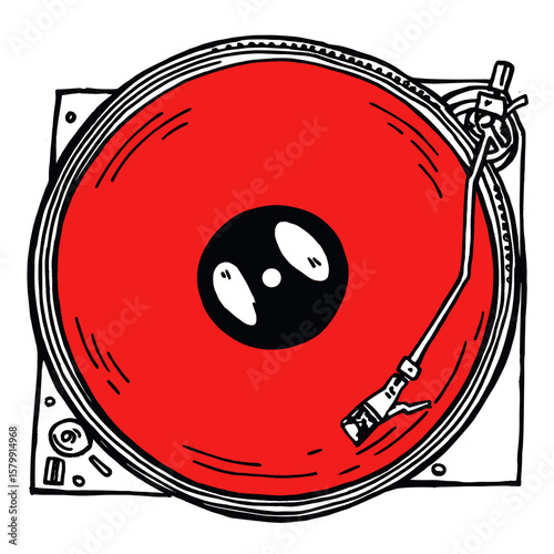 Red and black vinyl illustration turntable equipment vector