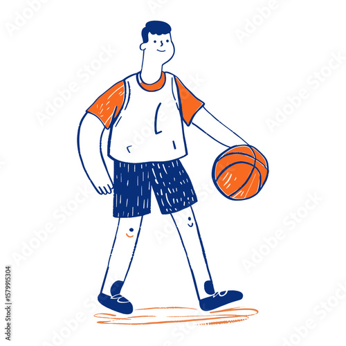 Anthropomorphic basketball player illustration dribbling sports vector