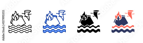 Natural Disaster icon sheet multiple style collection