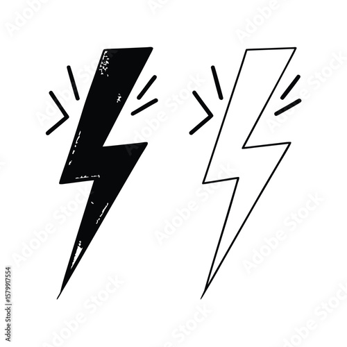 Two stylized lightning bolt icons one black and distressed the other white and outlined silhouette