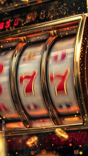 Vibrant casino slot machine spinning with colorful symbols and sparkling effects in background