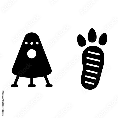 Alien spaceship and footprint icons representing extraterrestrial life and encounters