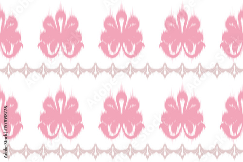 Hand-drawn seamless Ikat vector pattern in soft pastel pink. Ethnic and minimal design ideal for fabric, wallpaper, home decor, and packaging.
