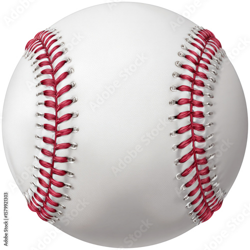 A baseball with red stitching on it