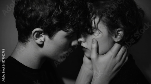 Close up affectionate couple kiss
