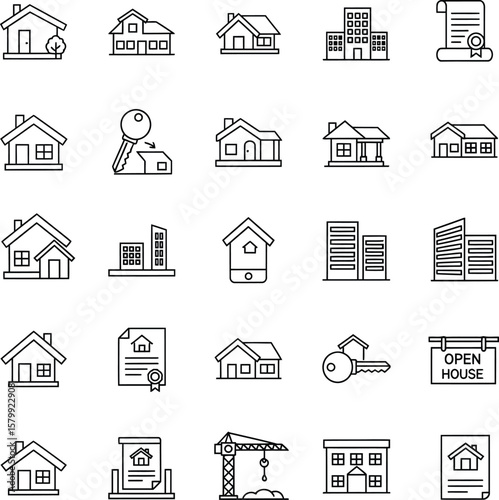 Real Estate and Housing Vector Line Icons Set