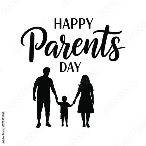 Happy Parents Day Family Silhouette  Celebrate Mom Dad Child  Best Wishes