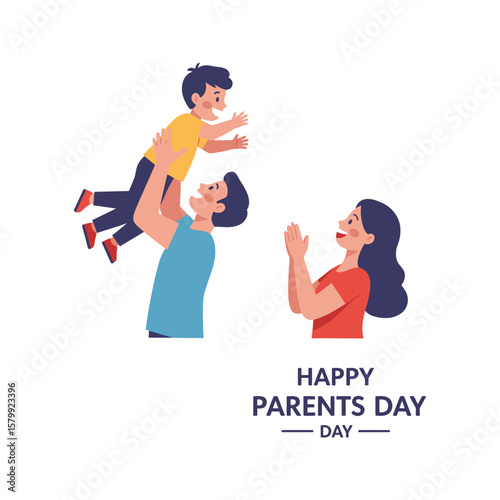 Happy Parents Day illustration Father lifting son mother applauding family celebration