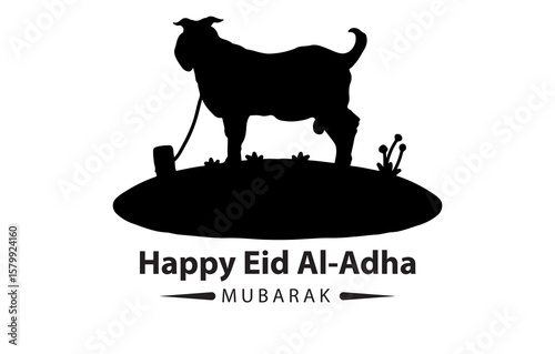 Farm animal vector silhouettes: goat illustration design, Eid al-Adha greeting design image for sacrificial animals