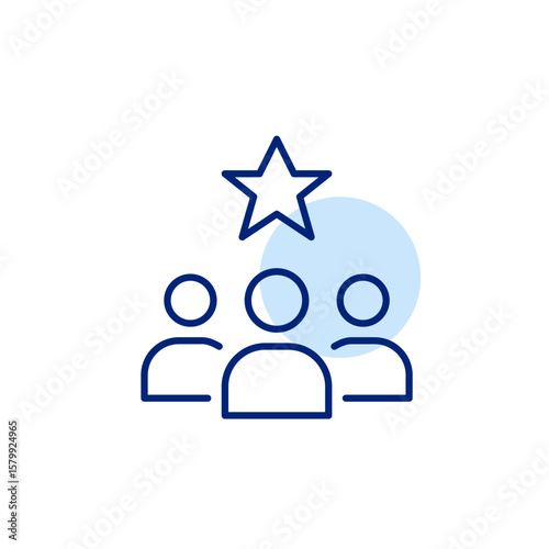 Group of people and star. Personalised interaction, trusted connection. Pixel perfect, editable stroke vector icon