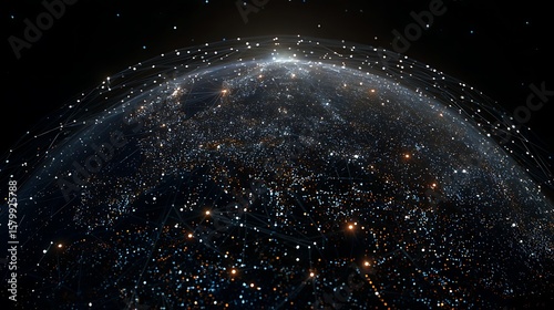 Planet with Glowing Lights and Network Connection