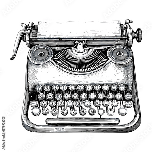 Vintage typewriter illustration white art vector