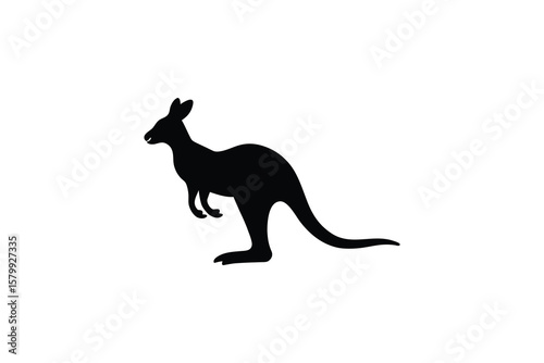 Elegant Kangaroo Illustration in Black Silhouette Against White Background Perfect for Australian Wildlife Designs silhouette