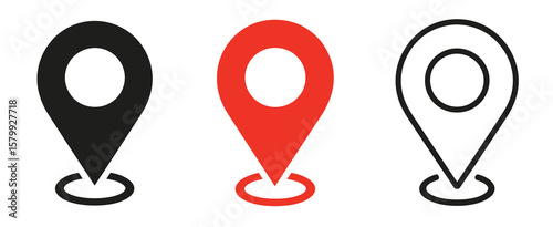 Map Pin and Location Marker Icon Set Featuring Contemporary Designs Ideal for Digital Maps, Travel Applications, Web Interfaces, Infographics, and Vector Art Projects

