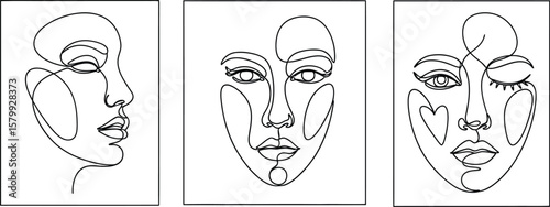 Continuous line drawing of woman face abstract art print minimalist female portrait modern wall decor ideas