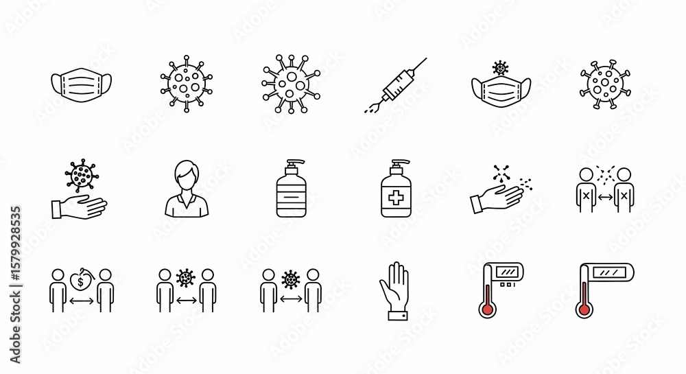 Fototapeta premium Coronavirus Prevention Icons: Hygiene, Safety, and Health Measures