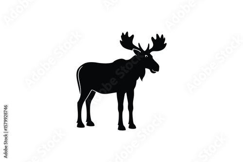 Majestic Moose Standing Tall in Black Silhouette Against a White Background for Design Projects silhouette