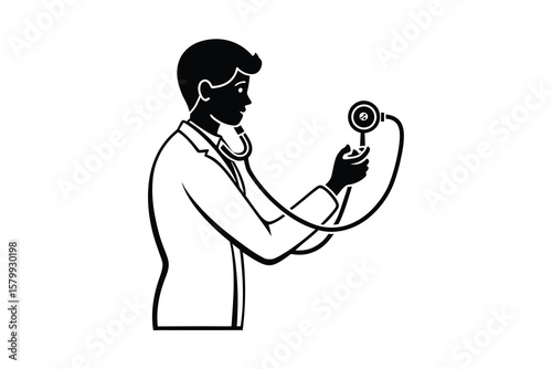 Doctor Examining with Stethoscope in a Medical Setting Professional Healthcare Provider in Silhouette Style silhouette