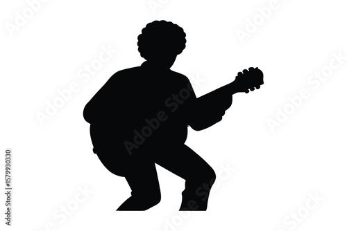 Passionate Guitarist Playing Music with Energy in a Black Silhouette Style Against a White Background silhouette