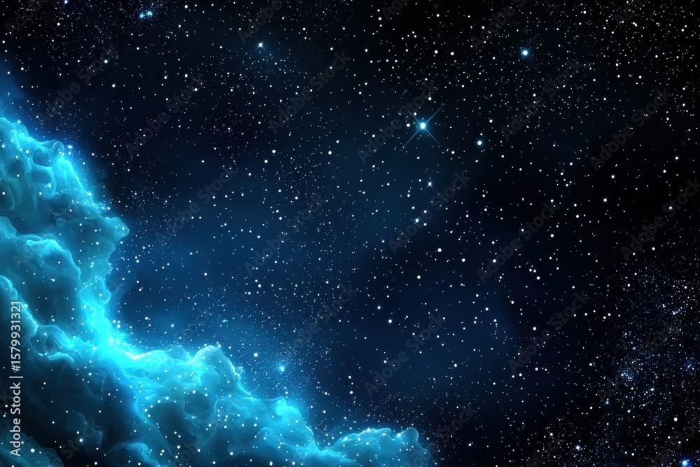 Fototapeta premium Glowing Blue Nebula and Scattered Stars in Dark Space