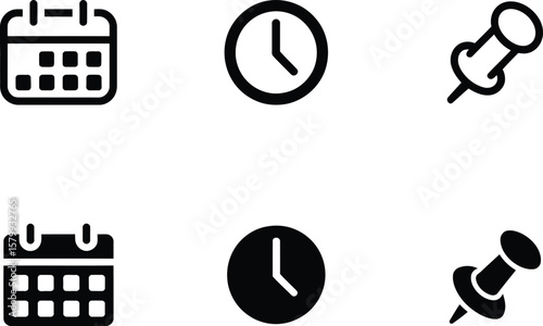 Calendar, Clock, Pin Icons: Schedule, Time, Reminders, Organization, Planner Elements