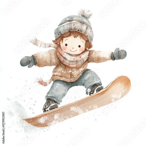 a boy Snowboarding