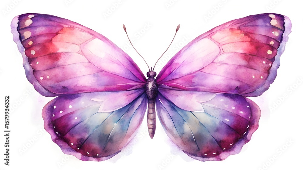 Obraz premium Watercolor Butterfly with Purple and Pink Wings Isolated on White Background