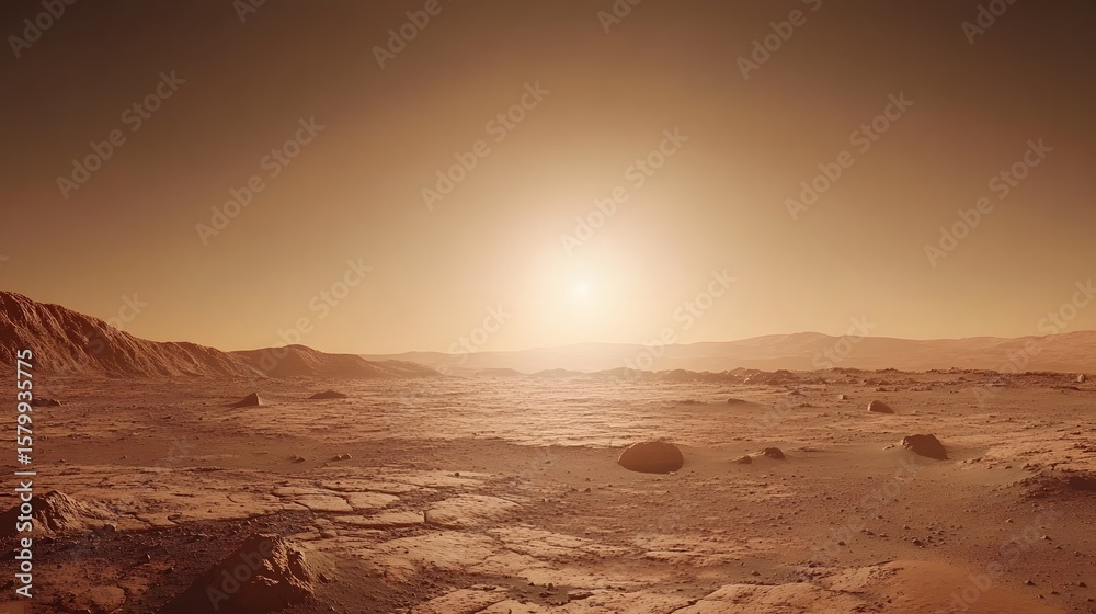 Naklejka premium Martian landscape under a bright sun.