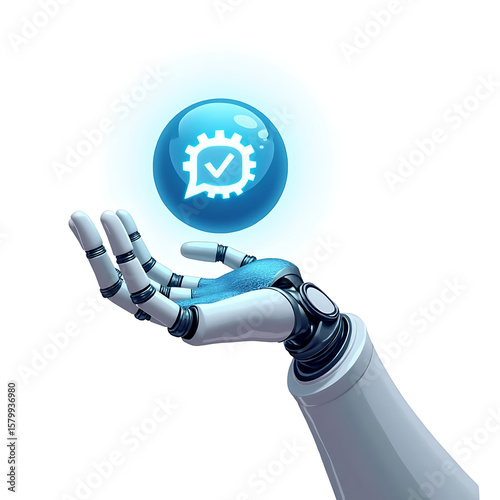 Hand holding a glass of water, robotic technology illustration with a futuristic concept