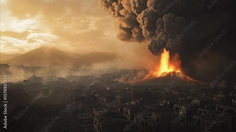 Volcanic Eruption Devastation: A City Under Siege by Nature's Fury