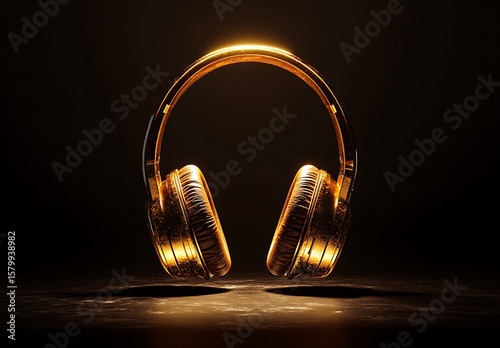 Luxury Golden Headphones Mockup  Warm Glow Illumination on Dark Background

