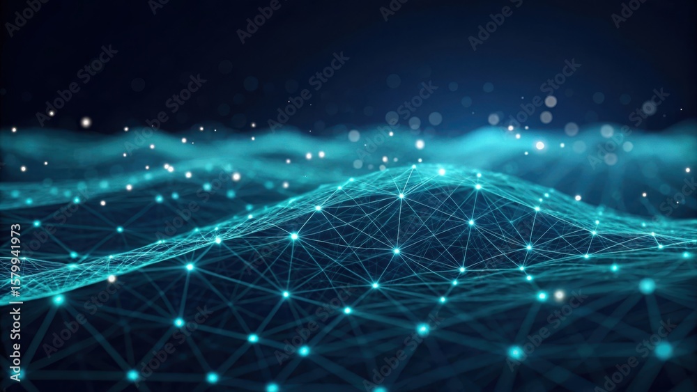 Fototapeta premium Abstract digital network landscape with glowing nodes and connections