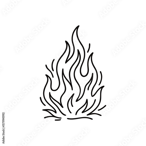 Simple Fire Illustration Black and White Minimalist Design Depicting Flames and Embers a Graphic Representation of Combustion and Heat