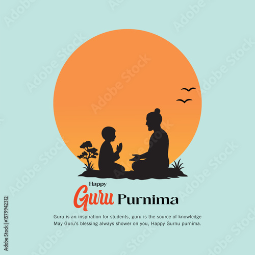 Happy Guru Purnima, a man is worshipping a spiritual teacher Religious Holiday Festival Celebration in India