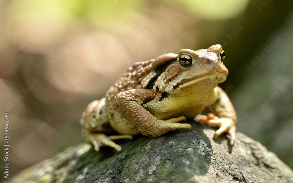 Fototapeta premium Close-up of a Toad Perched on a Rock