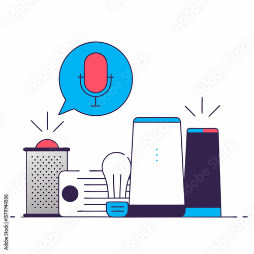 Smart Home Vector Illustration Control devices with voice commands and enjoy automated convenience in a modern, connected living space.