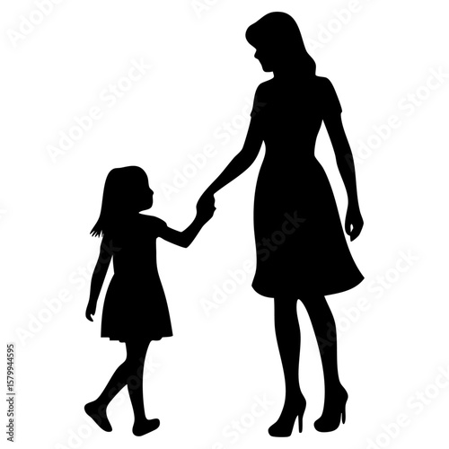 Mother and daughter holding hands silhouette