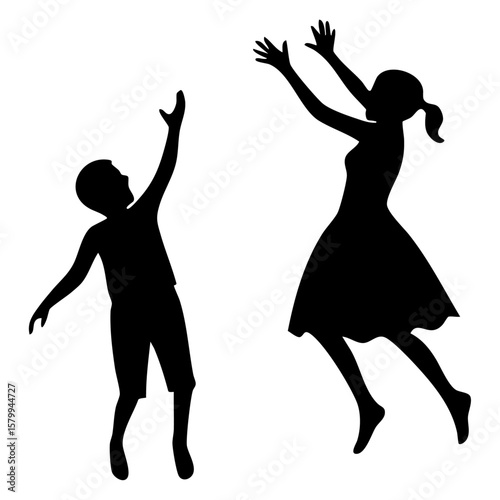 Joyful children reaching up silhouette