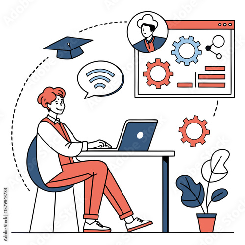 Online Learning and Development Student Attending Webinar from Home with Technology