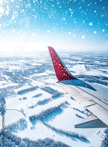 Winter landscape seen from airplane window