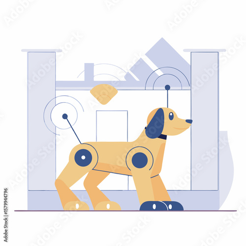 Futuristic Canine An Illustration of a Robot Dog Exploring a Modern Home Interior